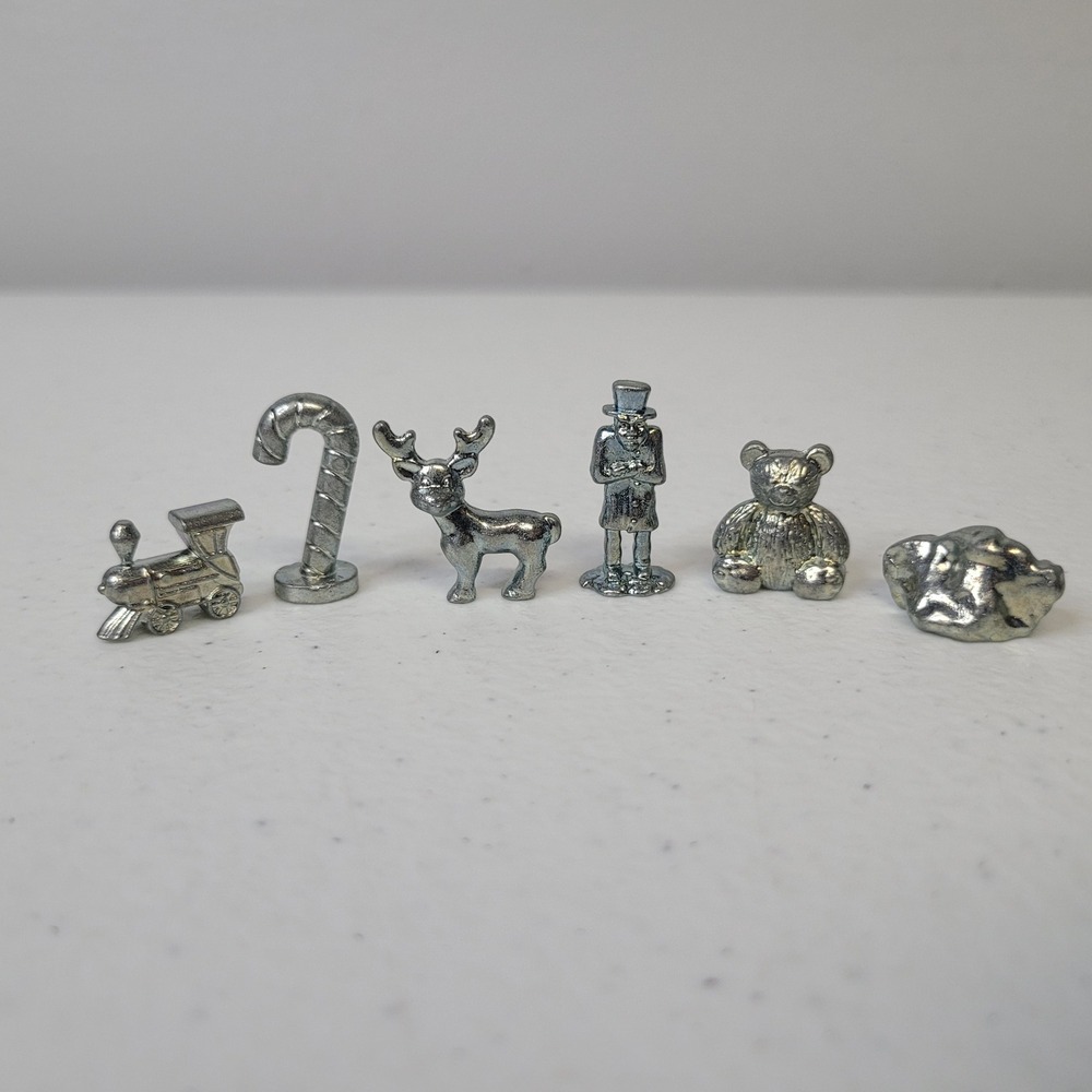 Opoly Christmas Edition Replacement Tokens Silver Metal Game Pieces‎ Lot of 6
